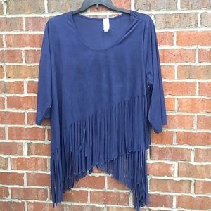 Topia Dark Blue Pullover Fringe blouse Size 3x
